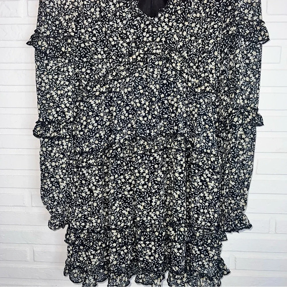 Altar’d State Black Floral Tiered Plunge Neck Boho Mini Dress, Size Medium - Picture 7 of 8